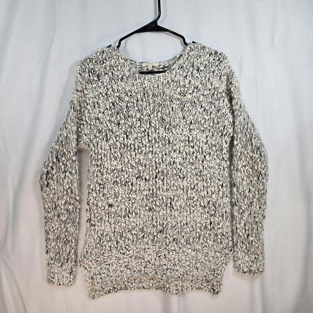 Mystree Womens Small Long Sleeve Pullover Sweater Glitter Black/White/Grey